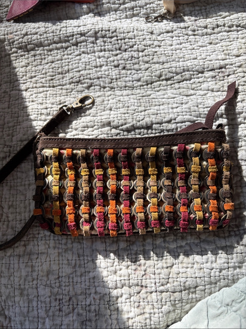 Lucky Brand Woven Ribbon Accent Wristlet Clutch - Brown Multi
